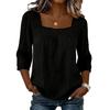 Camicetta da Donna Scollo Quadrato Manica 3/4 Colore Unico Casual Vestibilità Larga Pizzo Intrecciato Estiva Traspirante Top
