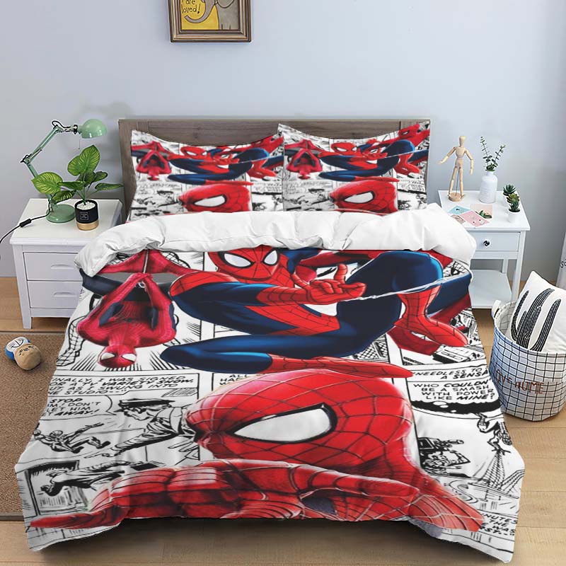 New Spider-Man Printed Bedding Set, Cartoon Pattern Duvet Cover and Pillowcases, Single/double Sheet Set.