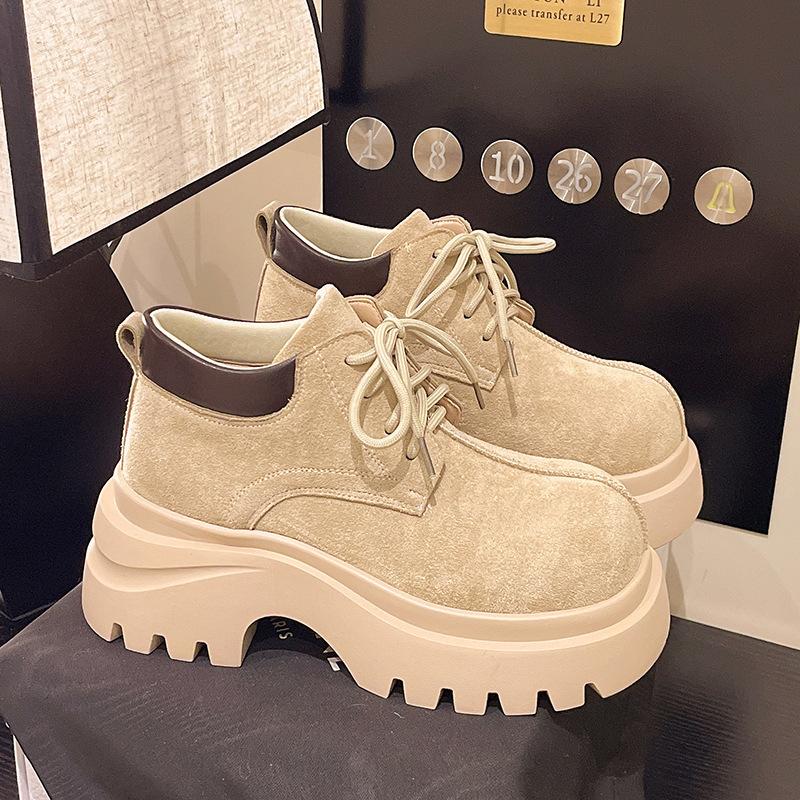 Muffin Platform Big Head Shoes Women's 2025 New Autumn Lace-up Retro British Martin Boots Versatile Casual Shoes