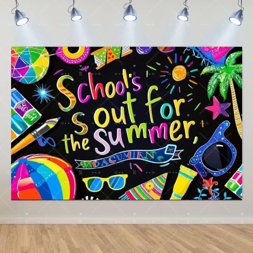 School's Out for Summer Theme Background Summer Pool Party Decoration Backdrop Baby Shower Props Photography Banner Supplies