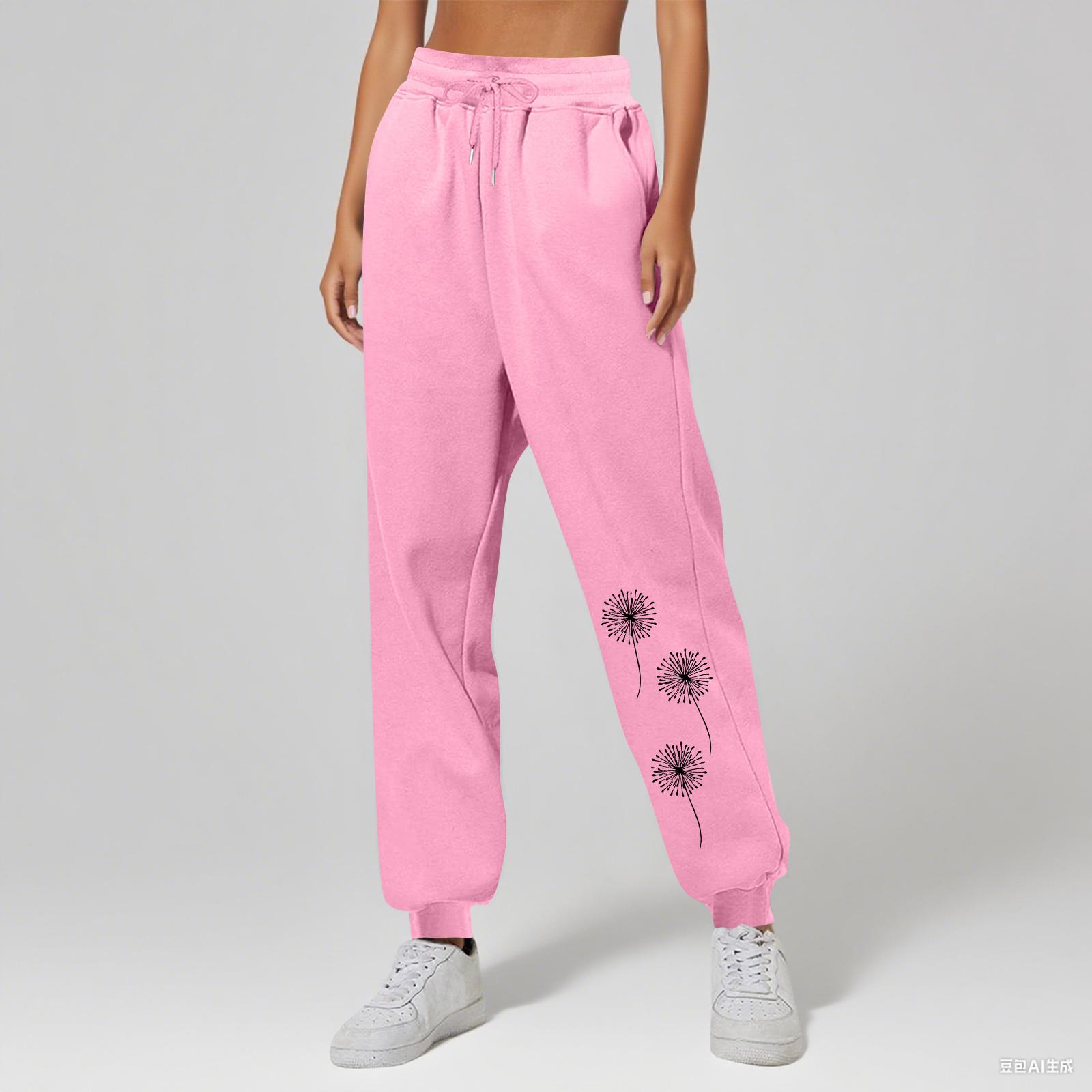 

Женские брюки унисекс с принтом, повседневные, с карманами и кулиской L розовый