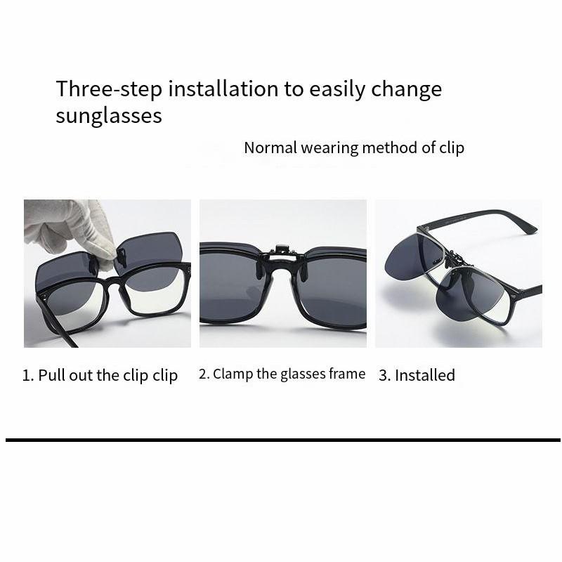 New Polarized Sunglasses Lens Clip On Glasses Night Vision Yellow Women Men Square Sun Glasses With Clips Unisex Clips