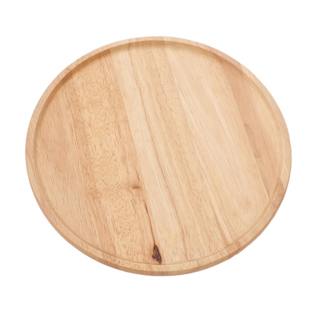 Round Wood Tray 30cm Simple Style Stable Serving Tray for Breakfast Pizza Fruit Snacks