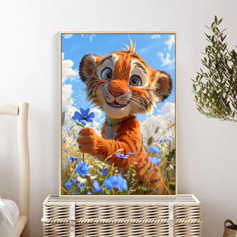 5d DIY Diamond Painting Cross Stitch Cute Animal Tiger Diamond Embroidery Mosaic Child Full Round Drill Home Decor Crafts