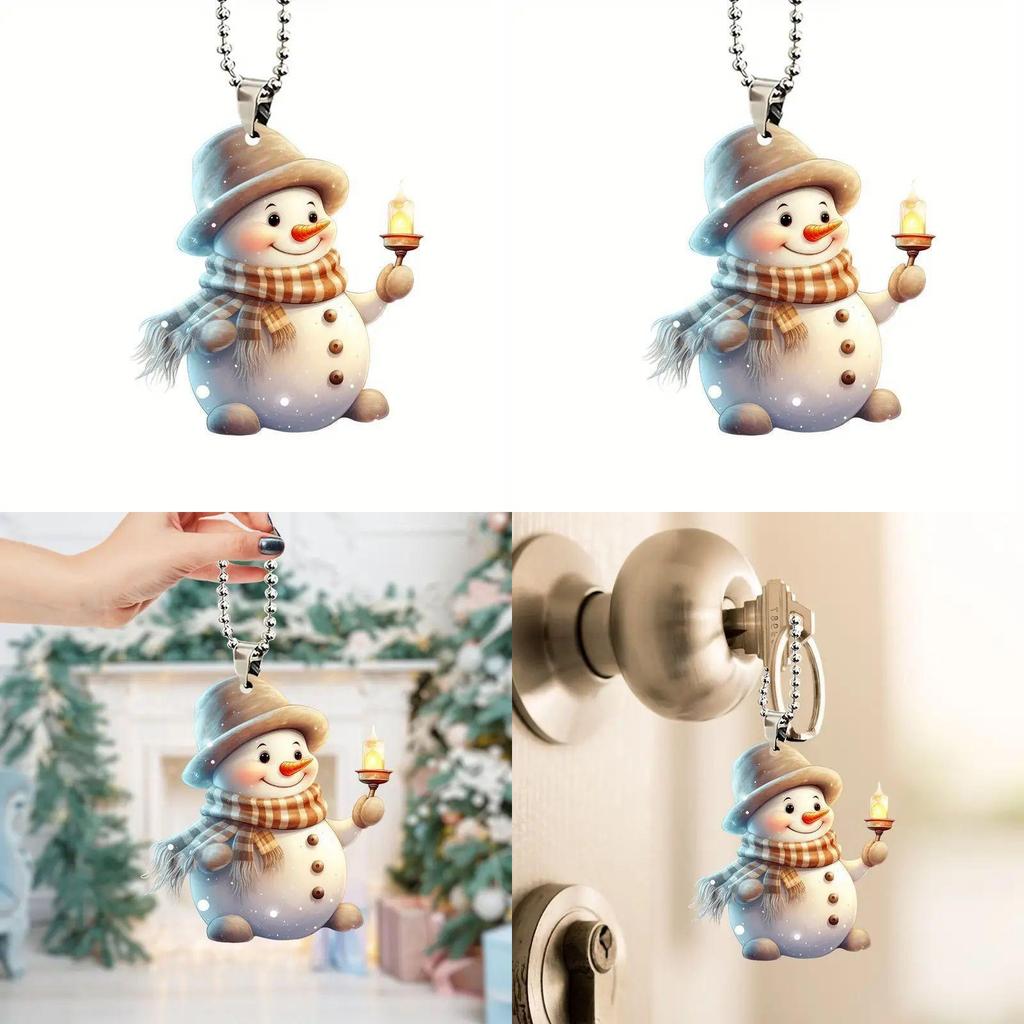 Christmas Cute Handheld Candle Snowman Pattern Acrylic Pendant For Festive Decor