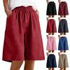 Pantaloncini Bermuda Casual da Donna in Cotone e Lino con Tasche Vita Elastica Vestibilità Larga Colore