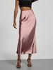 Women's Clothing Elegant Satin Midi Skirt Slim Fit High-Waisted Dress