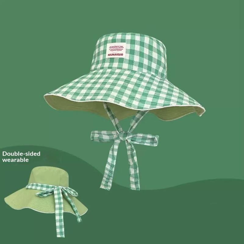 

Plaid Fisherman Hat Trendy Seaside Beach Sunshade Hat Double-Sided Wearable Plaid Summer Sunscreen Hat зелений