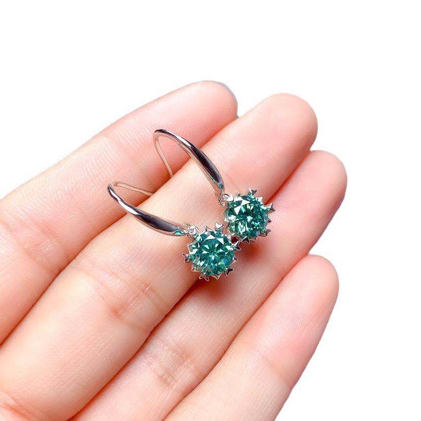 Vibrant Maldives Blue-Green Moissanite Snowflake Stud Earrings - 1 Carat Super Flash.