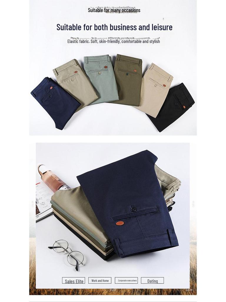 2025 Men's Thin Spring/Summer Casual Straight-Leg Pants for Middle-Aged Dads - Business/Work Style