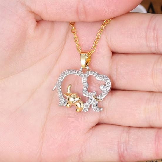 Mother's Day Gift Creative Cute Animal Double Elephant Pendant Necklace Jewelry
