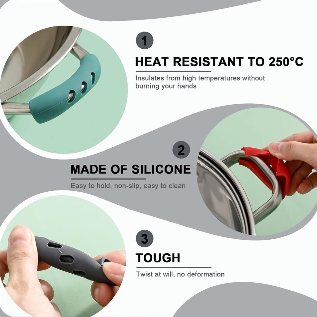 6Pcs 3 * 0.8'' Silicone Assist Handle Holder Grip, Cast Iron Skillet Handle Covers Heat Resistant, Non Slip Pot Grip Handle Sleeve, Hot Handle Holder