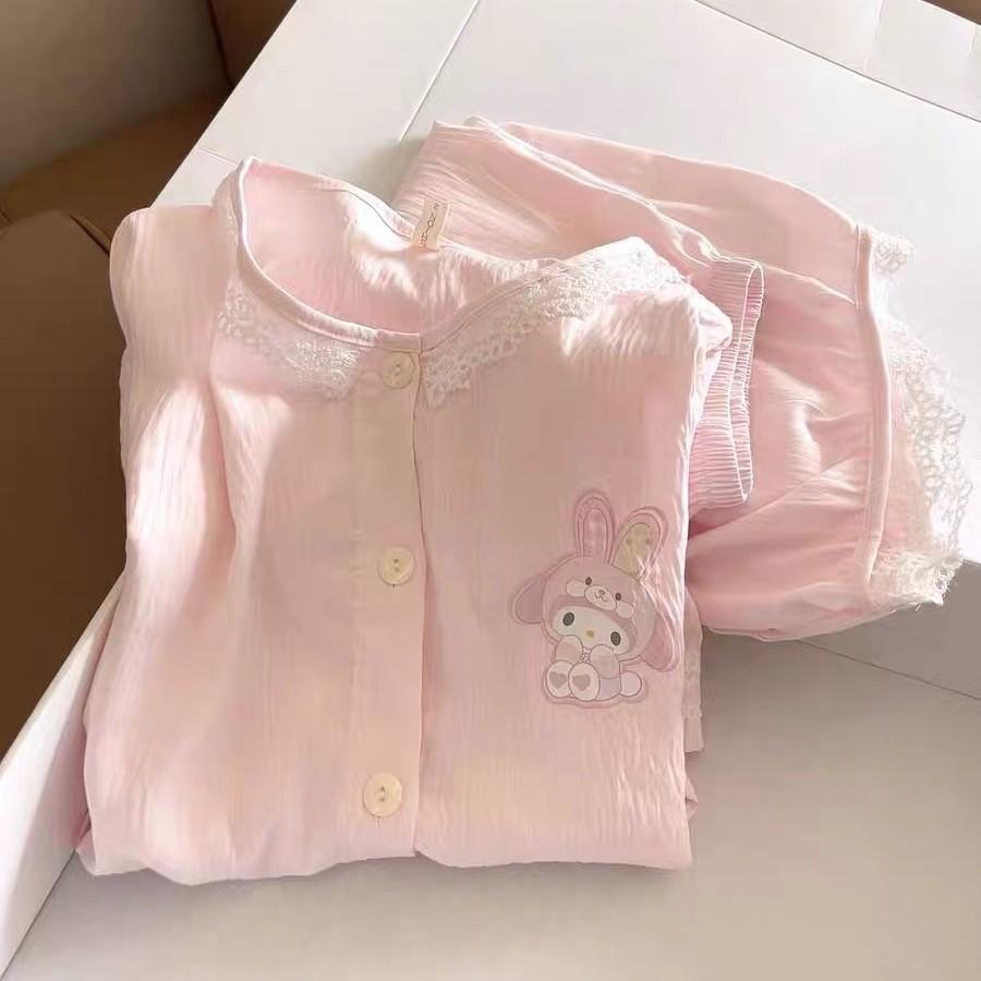 Soft and cute princess-style pink pajamas for women, shorts, and cardigan two-piece set, girls' dorm loungewear