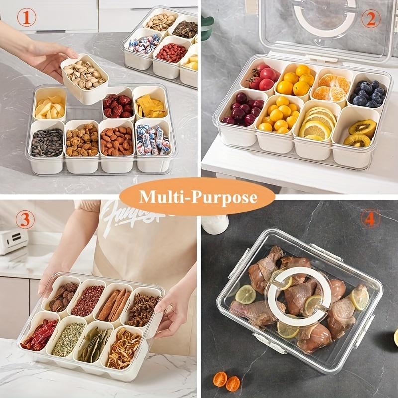 Portable Sectioned Snack Tray. Four-sided Snap-lock with a Sealed Lid. Suitable for Refrigerator and Kitchen Food Storage and Organization
