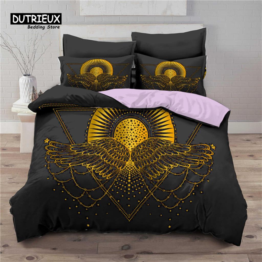Comforter 3D Geometric Bedding Set Bohemian Style Sun Eye Star Floral Wing Abstract Pattern Print Microfiber King