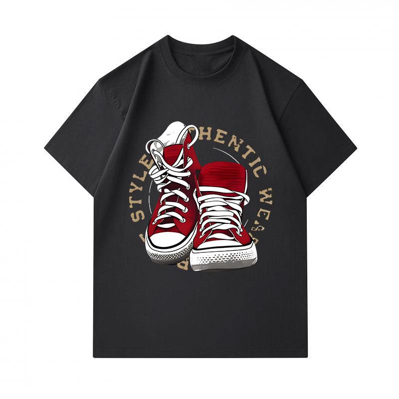 Men's 100% Cotton Crew Neck Short Sleeve T-Shirt, Retro Red Canvas Sneaker Printed Casual Comfortable Tee, Stylish Authentic Streetwear Daily Fashion