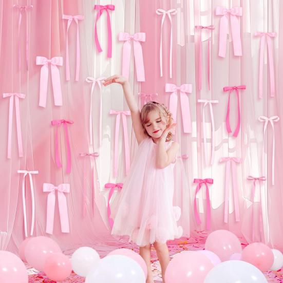 40Pcs Pink Bow Ribbon Festive Atmosphere Decor Striking Festival Ornaments DIY Photo Backdrop Bows Bedroom Decor