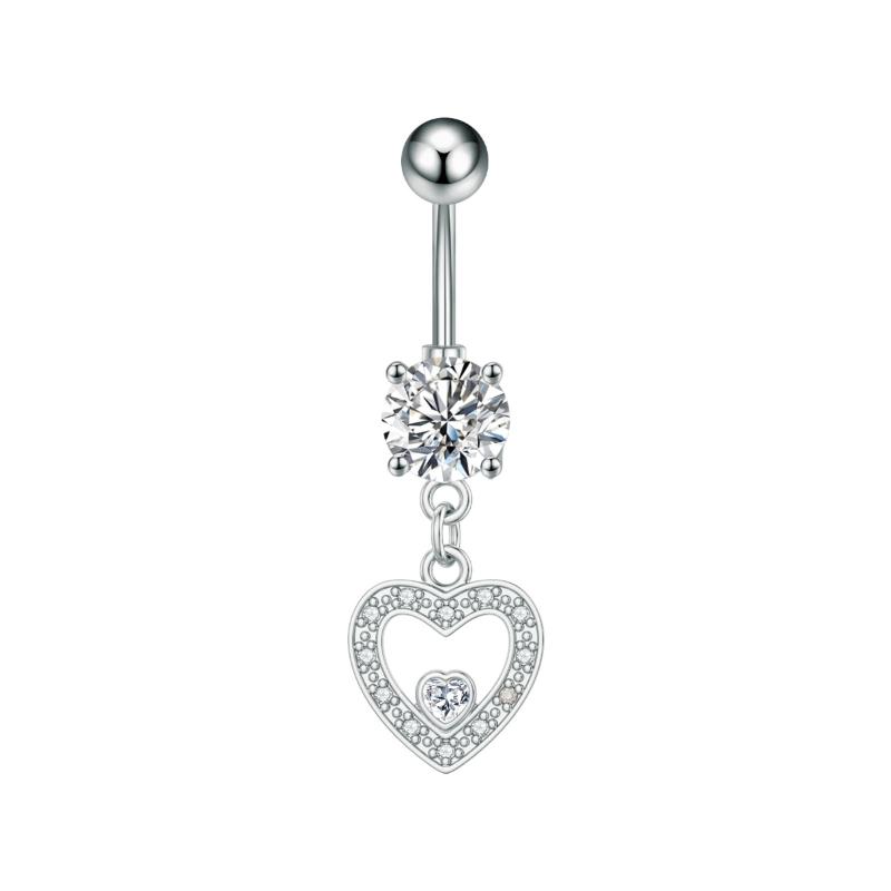 Fashion Simple Zircon Heart Belly Button Rings Stainless Steel Navel Piercing Barbell For Women Sexy Body Jewelry Beach Jewelry