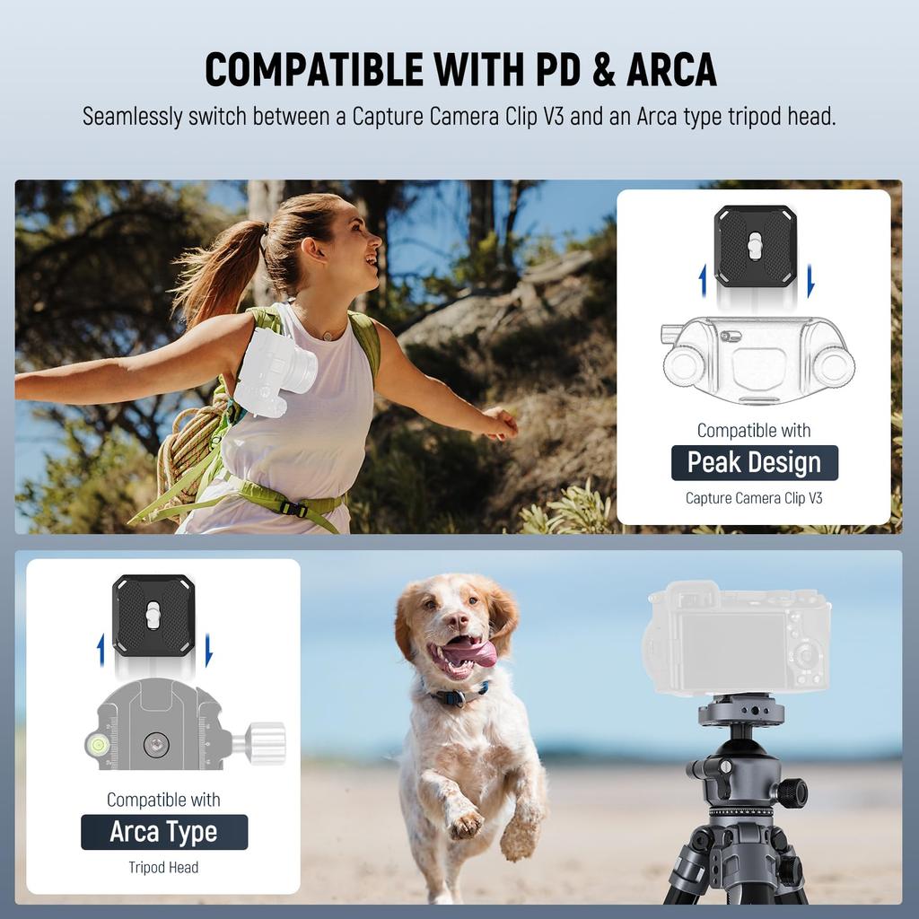 Neewer Litetrip 155cm Aluminum Travel Tripod with Ball QR Folding Video Compatible with DSLRs and Peak Design V3 Dual Center Maximum Load of 10kg