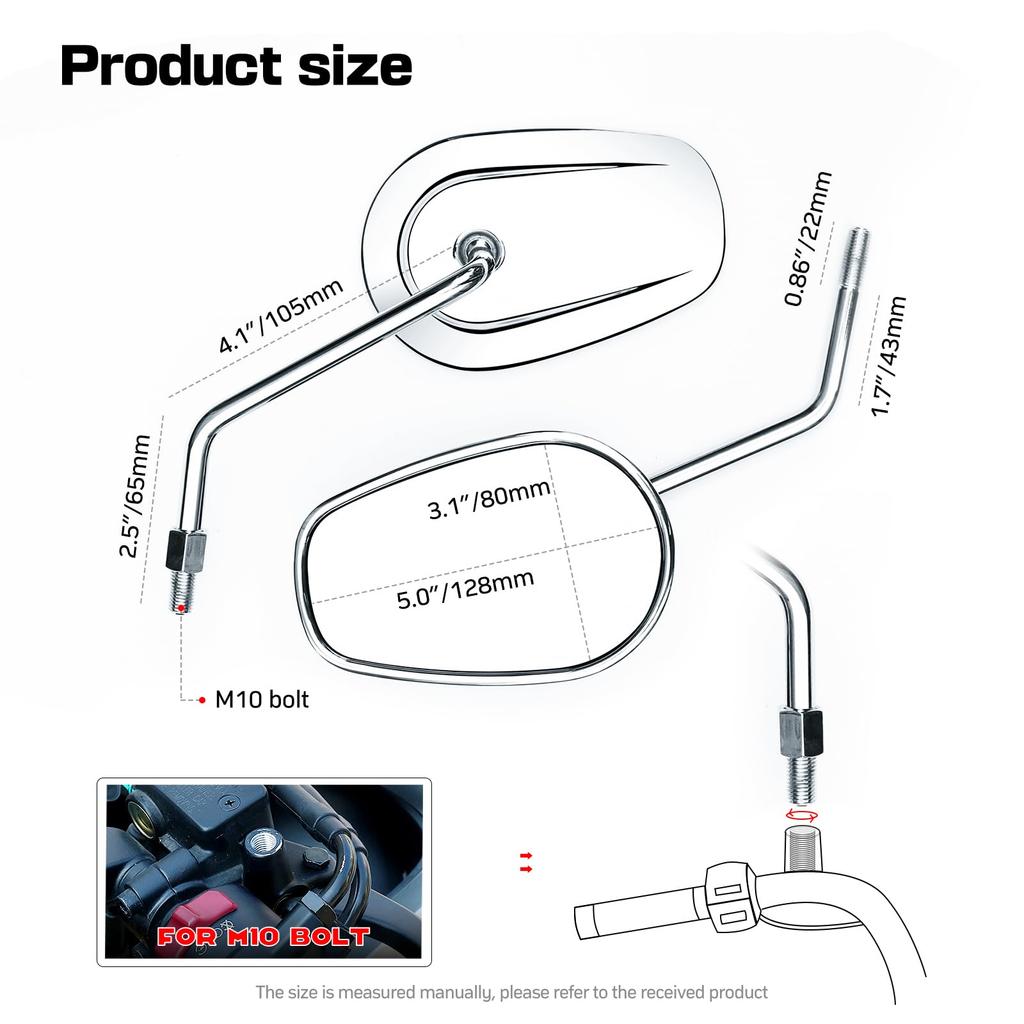 WTZMOTO Chrome M10 Motorcycle Rearview These Aluminum Chrome Rearview Mirrors Are Compatible with Touring and Street Including the Shadow Fury Road