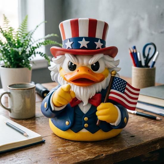 Patriotic Duck Figurine Funny Uncle Duck Statue with American Flag And Top Hat Collectible 4th of July Decoration for Independence Day Home Decor
