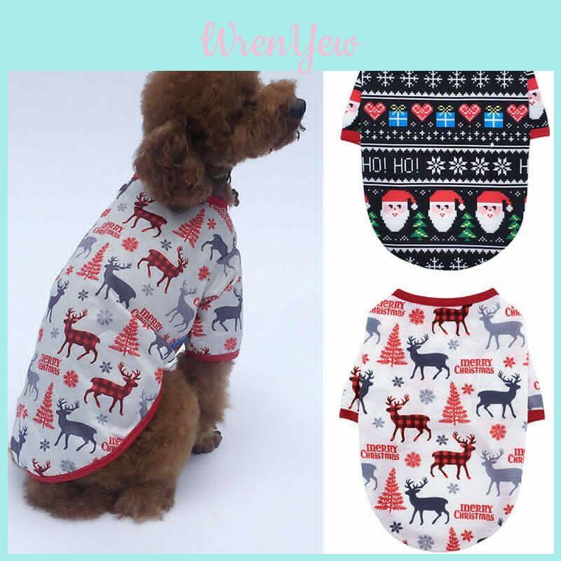 Adorable Christmas Pet T-shirt Coat For Dogs And Cats Featuring Festive Deer And Gingerbread Man