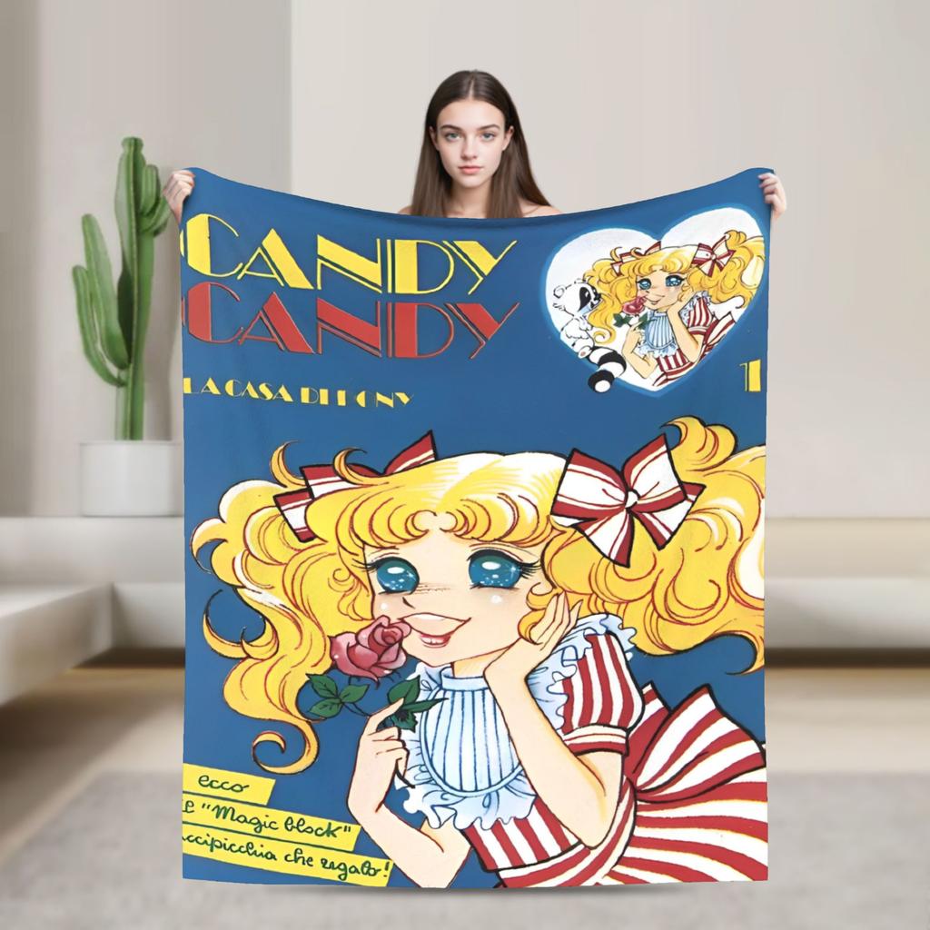 Candy Candy Cartoon Anime Blanket Flannel  Super Warm Throw Blanket for Outdoor Travel Bedspread