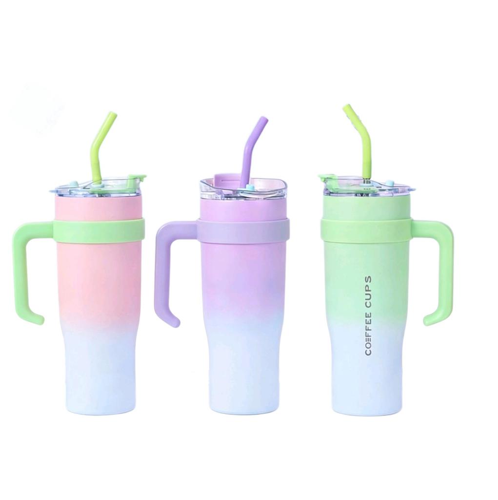 40oz Gradient Handle Insulated Cup with Jumbo Straw - High Aesthetic Car Ice Cooler for Women