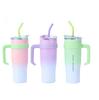 40oz Gradient Handle Insulated Cup with Jumbo Straw - High Aesthetic Car Ice Cooler for Women