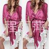 Peach-Colored Lace Trim Plus Size Short Sleeve Bathrobe for Women