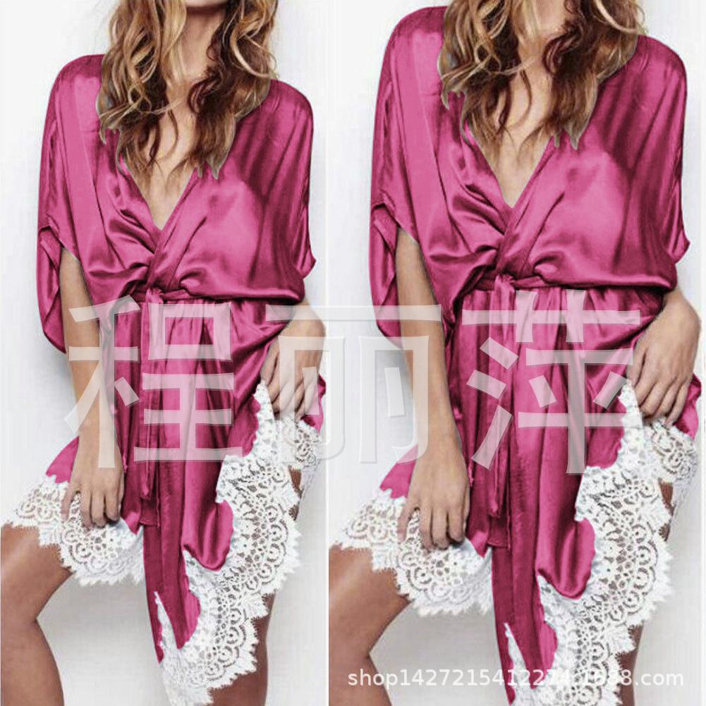 Peach-Colored Lace Trim Plus Size Short Sleeve Bathrobe for Women