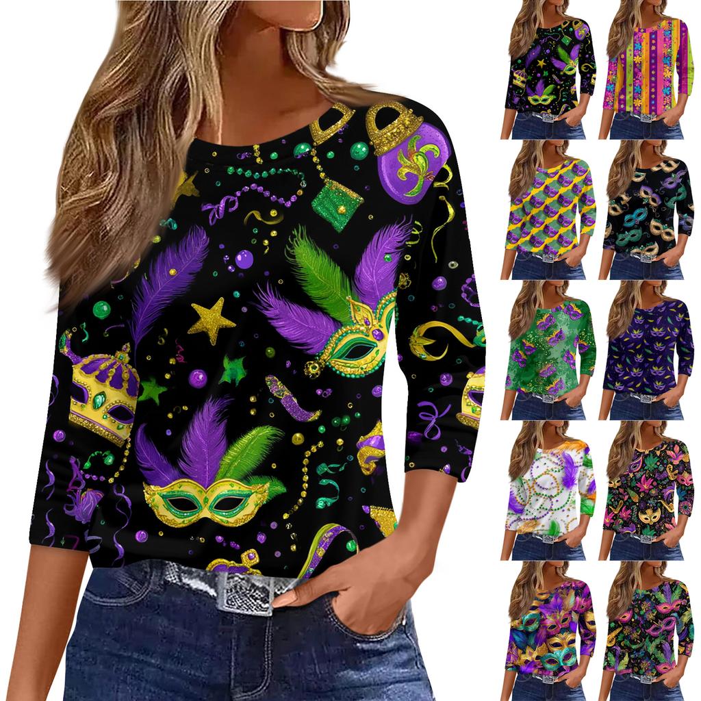 3/4 Length Sleeve Womens Tops Floral Print Vintage Fashion Casual Loose With Round Neck Plus Size Shirts