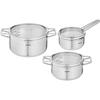 Tefal Nordica Kochgeschirr 6-teilig Stieltopf 16 cm, Kochtöpfe 20 24 cm aus Edelstahl 10 Jahre Garantie, 3 Glasdeckel