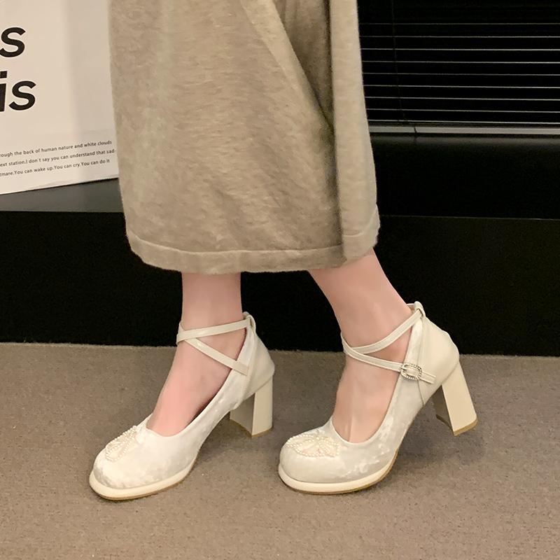 Mode 2024 Lolita Schuhe Damen Mary Janes High Heels Schuhe Damen Plateau Sandalen Weibliche Mode Elegant Kreuzriemen Dicke Absätze Schuhe