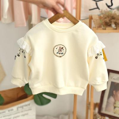 Autumn New Kids Hoodie Sweet Cartoon Embroidered Girls Pullover Coat Children Thin Full Sleeves Outwear Tops Clothing