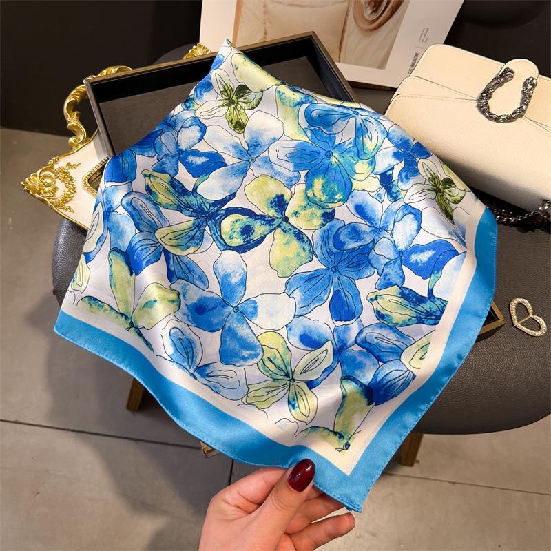 Women's Korean Style Retro Printed Imitation Silk Scarf for Professional and Casual Use