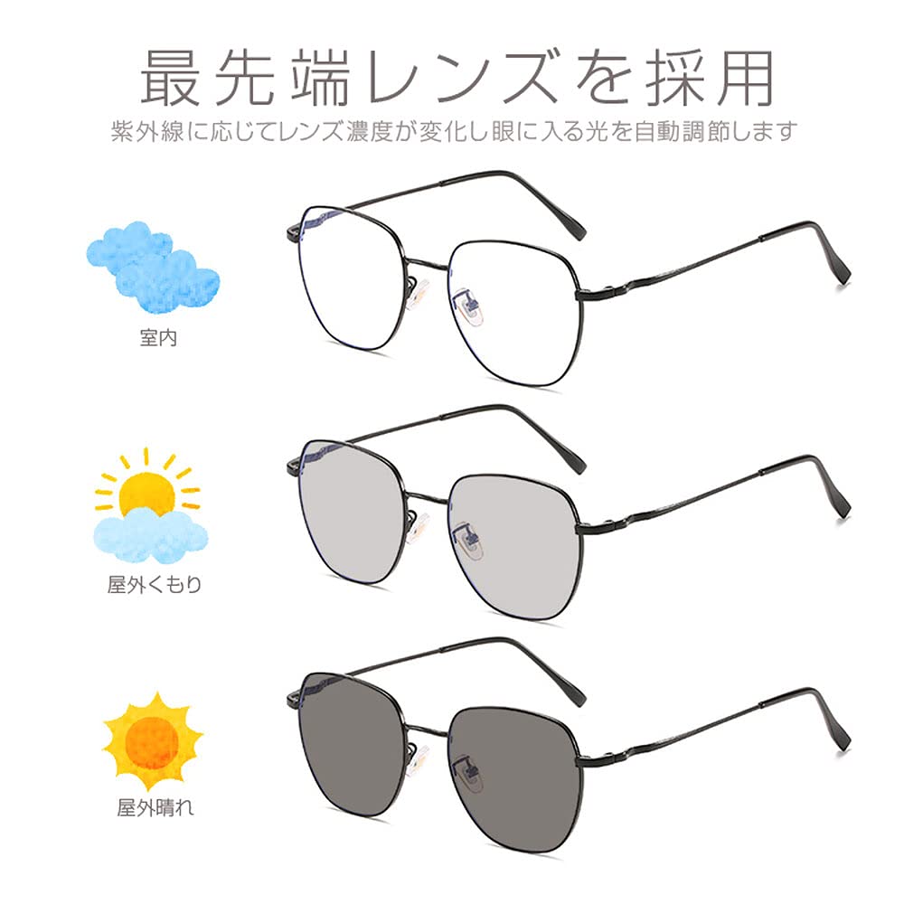 ORIGINCOM Photochromic Eyeglasses with Photochromic Lenses, Metal Frame, UV400 (99% UV Protection), Unisex, Lens Color Changes with Light Intensity,