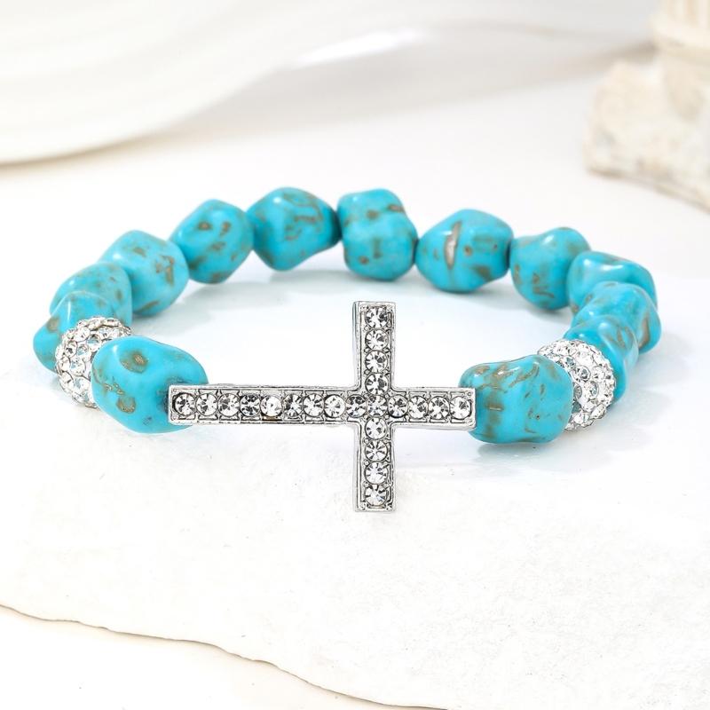Flexible Crosses Designs Bracelet Irregular Turquoise Beads Stretchable Metal Jewelry Unisex Fashion Gift