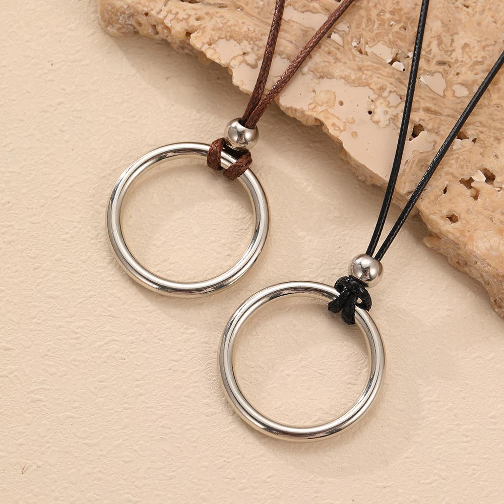 Bohemian Simple Alloy Exaggerated Hollow Circle Pendant Necklaces For Women Hand-Woven Leather Cord Beach Vacation Party Jewelry