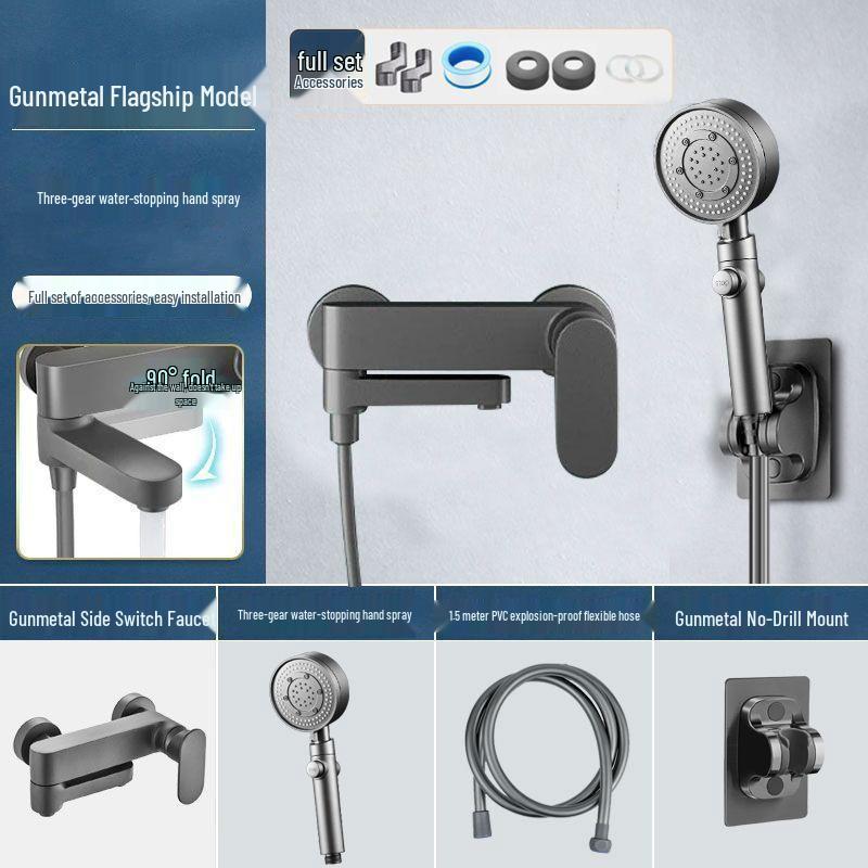 Juego de grifo de ducha y baño de 3 funciones color Gunmetal con mezclador