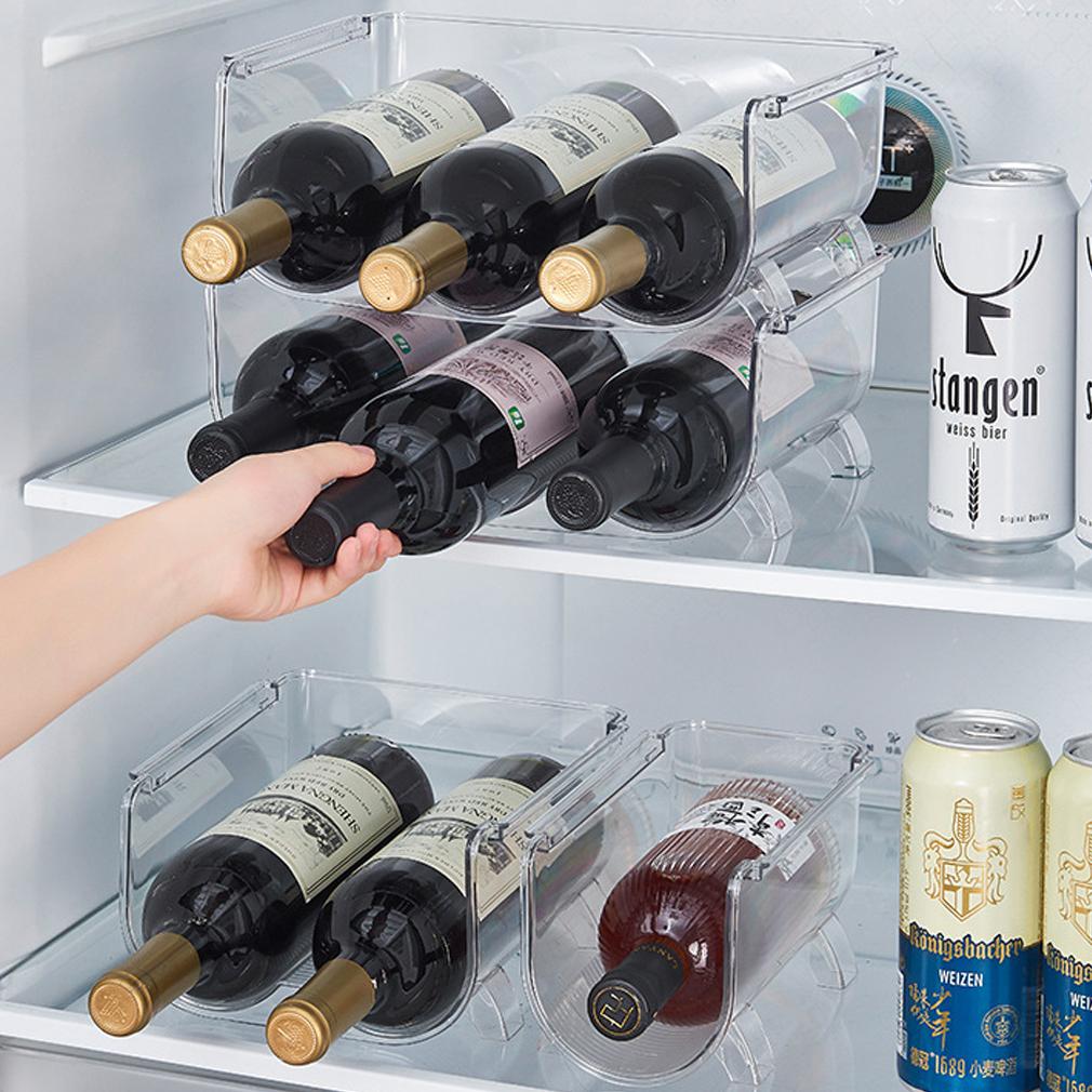 Portabottiglie universale trasparente per vino, portabottiglie, scatola per bevande in bottiglia, portabottiglie impilabile, portabottiglie, frigorifero, organizzatore da cucina