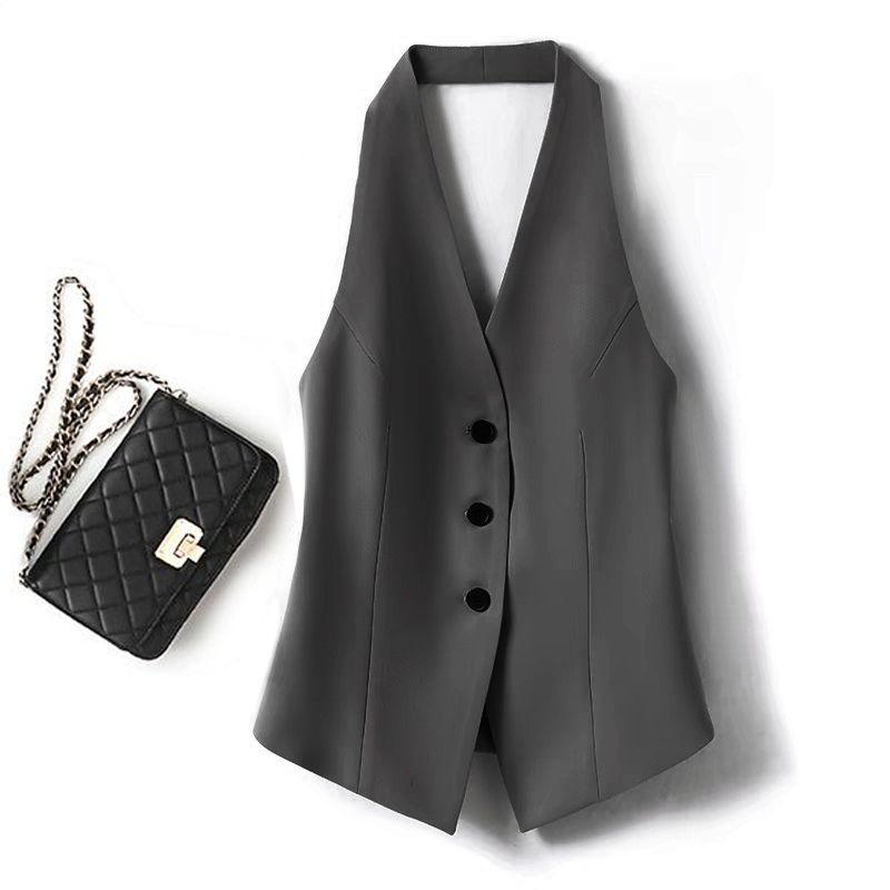 

Gyaru V-neck Hanging Neck Vest Women 2025 Spring New Commuter Young Fashionable Light Luxury High-Grade Small Suit Grey halterneck vest S