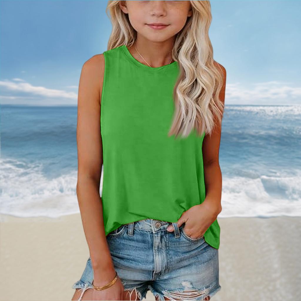 Girls Kids Summer Crewneck Sleeveless Shirts Tank Tops