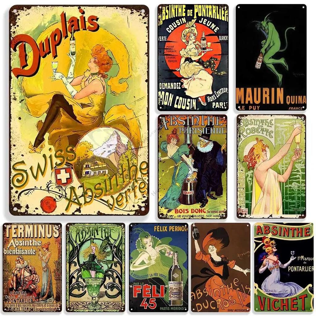 Absinthe Metal Tin Sign Beer Brand Metal Signs Wall Plate Vintage Metal Plaque Man Cave Home Plate Wall Industrial Decor