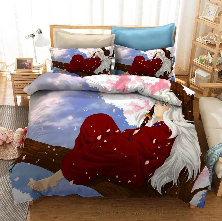 3D Gedruckte Anime Inuyasha Bettbezug Sesshoumaru Bettwäscheset Doppel Einzel Voll Queen King Erwachsene Kinder Bettwäsche Steppdeckenbezug