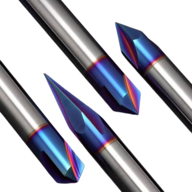 1/4" Shank V-Groove 3-Flute Nano Blue Carbide Woodworking Engraving Cutter