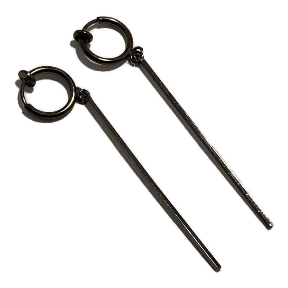 

Akusetia Metal Ring Both Long Bar Non-pierced Earrings, Black, Men s, Women s, Unisex, Simple, Spring-type Earrings, Ears,