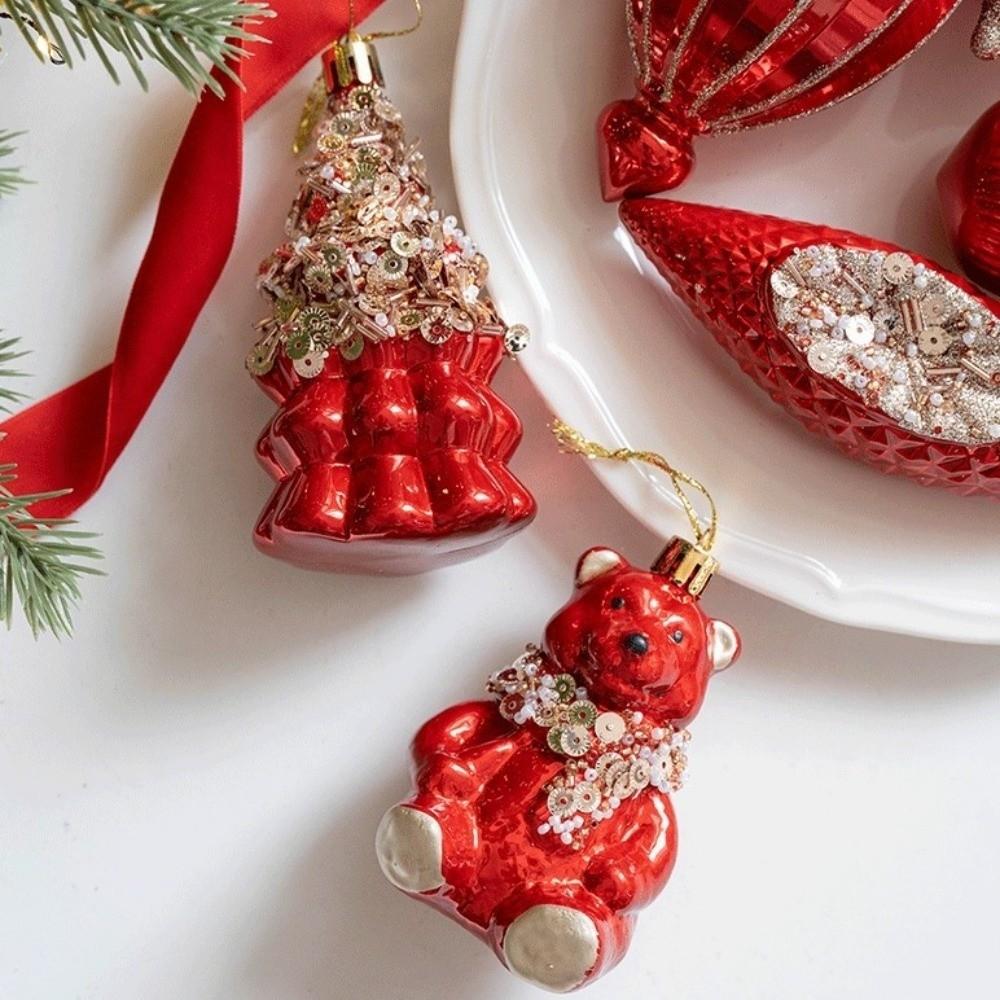 Red Christmas Tree Pendants Plastic Xmas Tree Pendant Home Decoration