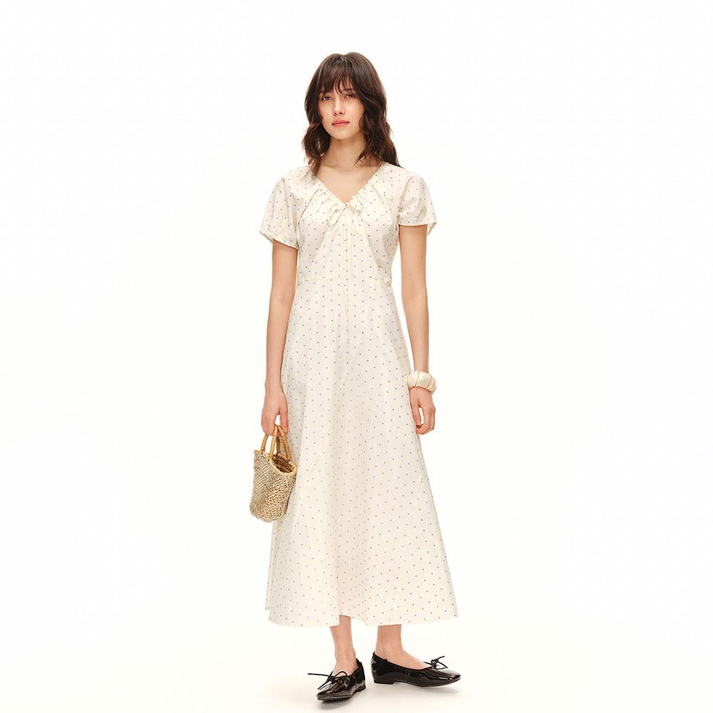 Eiaenlei Ar_Dot Drawstring V-Neck Dress