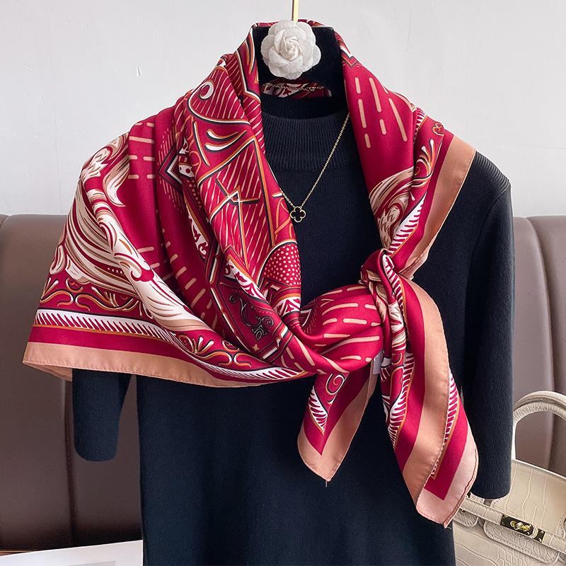 Design Print Twill Square Silk Scarf Women Shawl Wraps Neckerchief Female Hair Hand Head Scarves Hijab Echarpe  Bandana